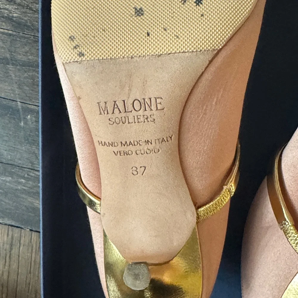 Authentic Used Malone Souliers Pink Blush and Gold Women's 70MM Heels Size 37 - Picture 13 of 16